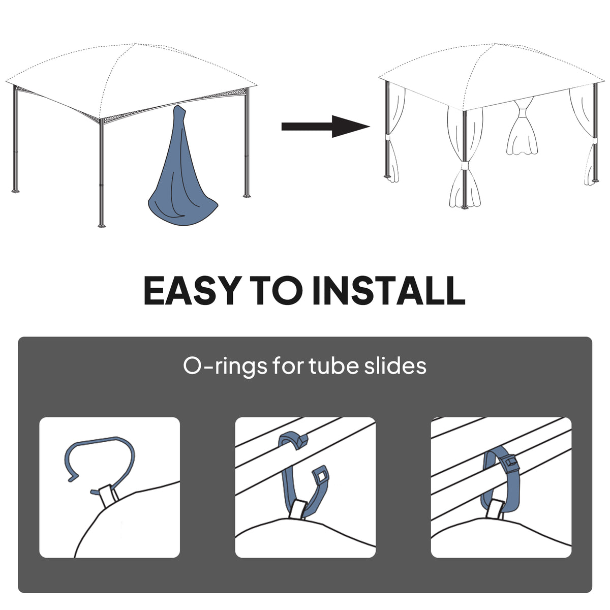 Outsunny 4 Pack Replacement Gazebo Curtains Privacy Panel for Most 3 x 3 m Gazebo, Outdoor Shelter Sidewalls, Dark Grey