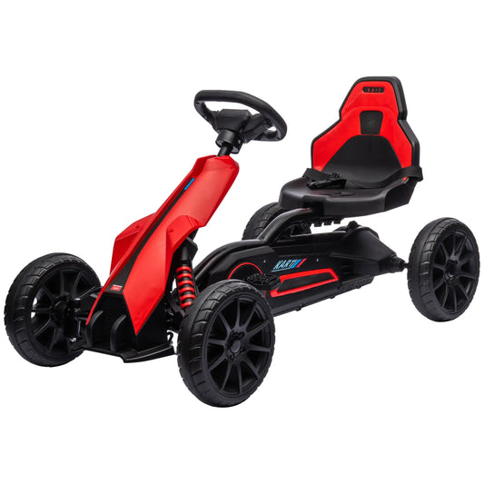 Kids Pedal Go Kart, with Adjustable Seat, EVA Wheels, Seat, Handbrake - Red
