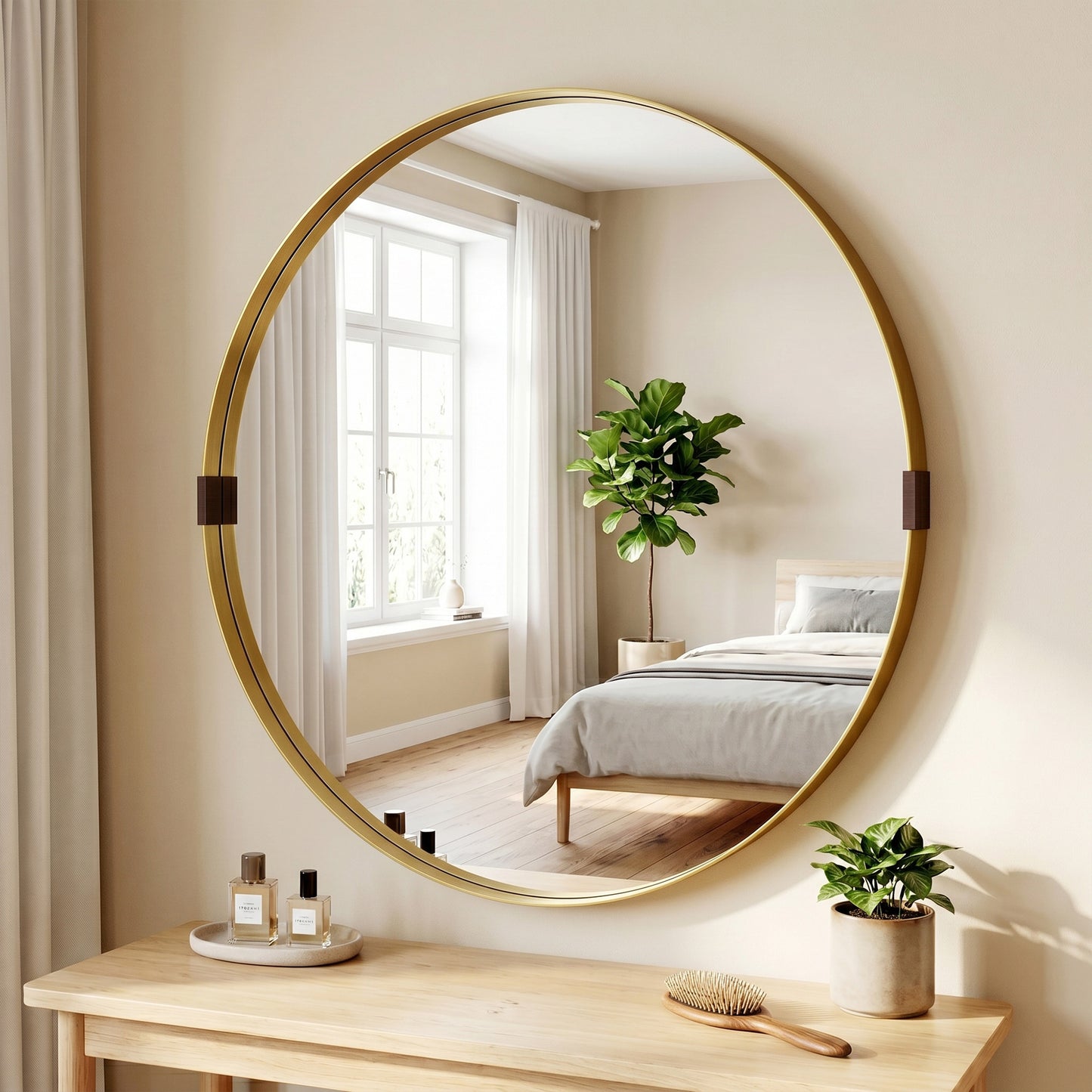 HOMCOM Round Wall Mirror 61 cm, Wall Mounted Bathroom Mirror with Tempered Safety Glass and Aluminium Alloy Frame, Gold Tone