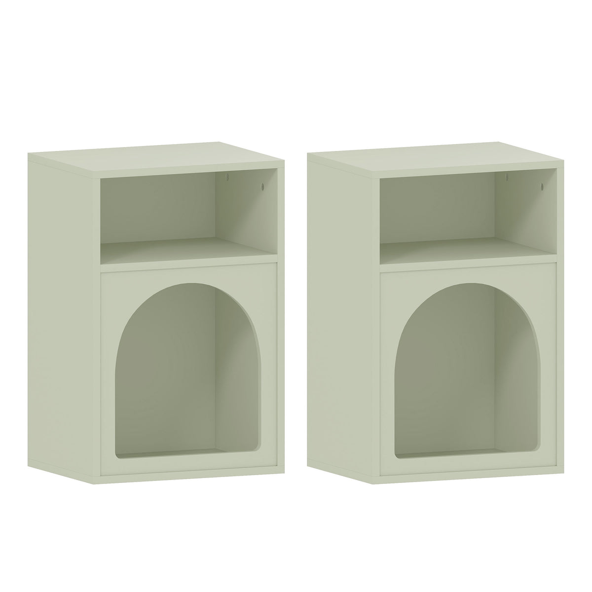 HOMCOM Set of 2 Bedside Tables with 2 Open Compartments - Light Green Default Title