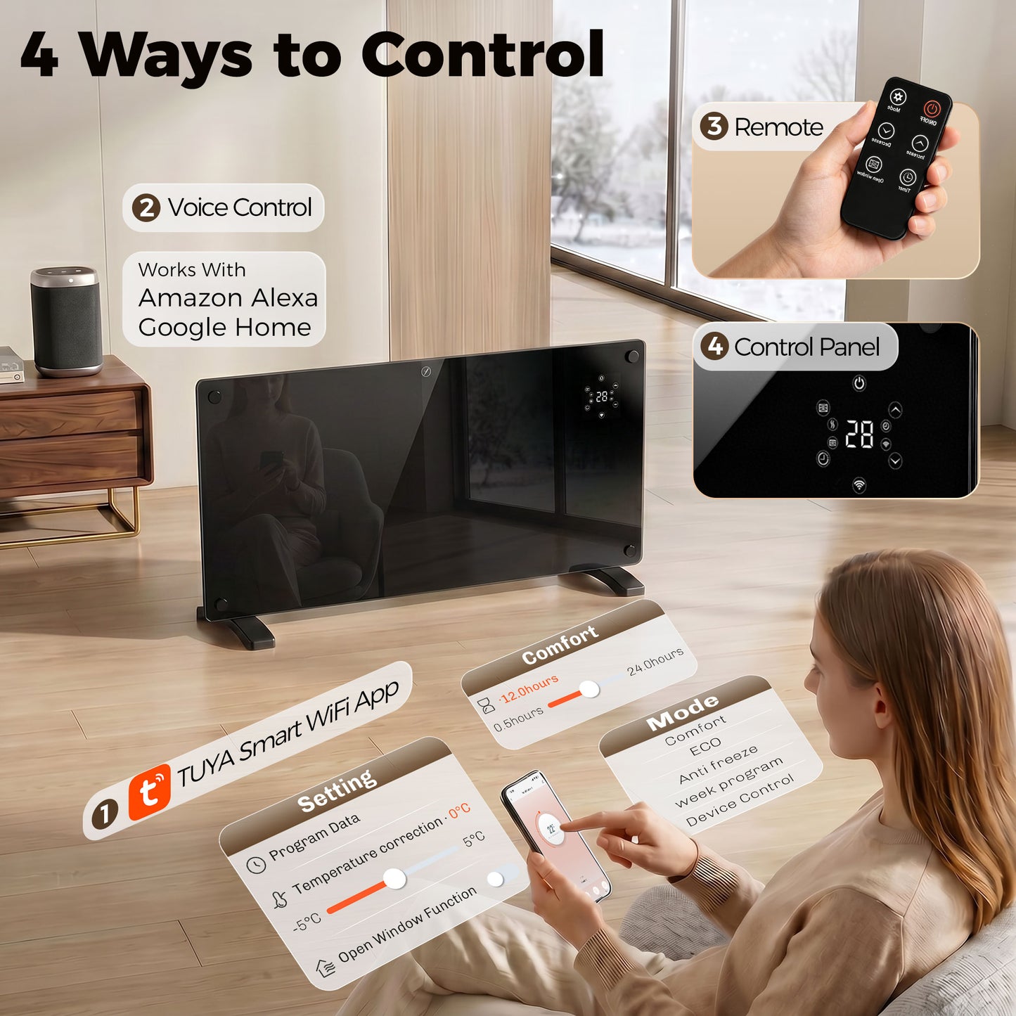 HOMCOM 1500W 5-35â„ƒ Smart Control Heater - Black