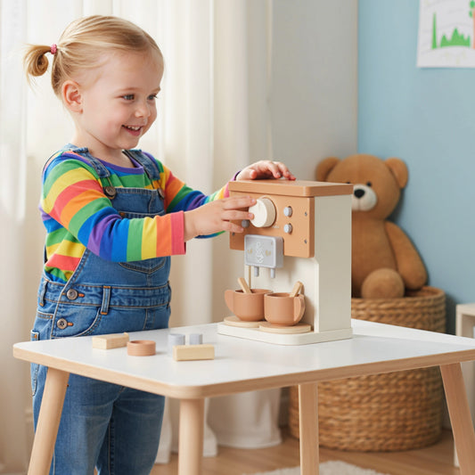 AIYAPLAY Kids Wooden Coffee Machine Toy, Pretend Play Kitchen Accessories Gift for Boys and Girls Ages 3+