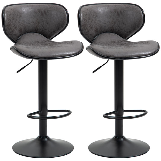 HOMCOM Kitchen Stools Set of 2 61-81cm Sitting Height Leather Upholstered Bar Chairs, Dark Grey