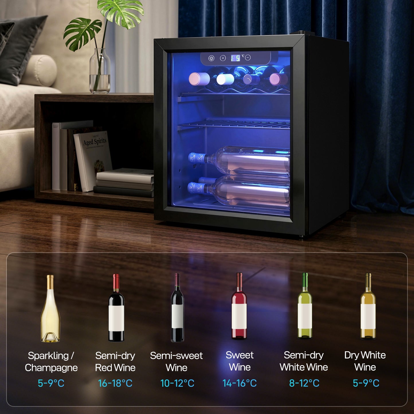 HOMCOM 12 Bottle Wine Cooler, 36 Litre Capacity, 4-16Â°C Under Counter Drinks Beer Wine Fridge with Glass Door, LED Light, Black