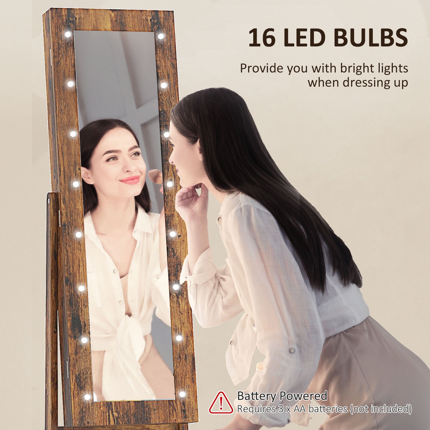 HOMCOM Freestanding Mirrored Jewellery Storage Cabinet - Wood-Effect