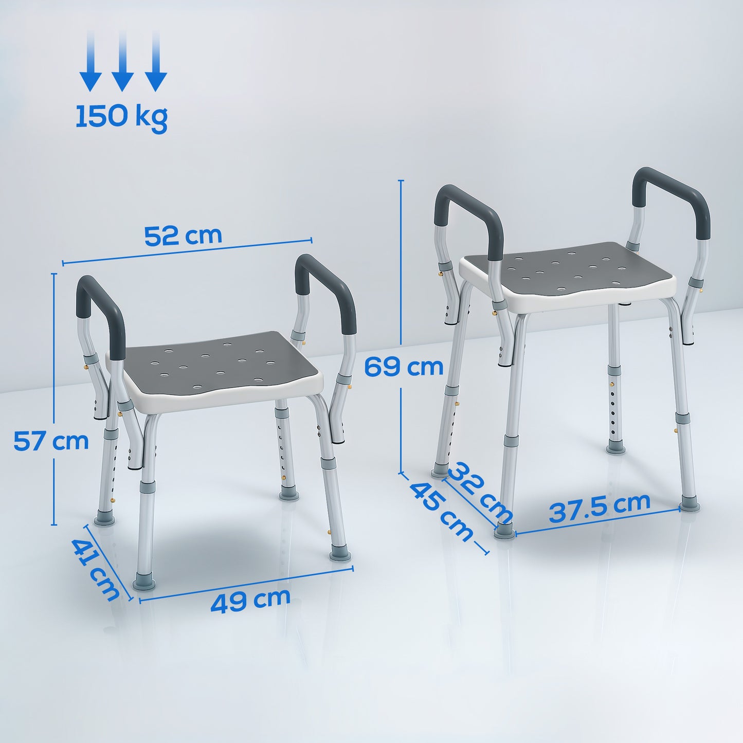 HOMCOM 57-69cm Aluminium Frame Bath Seat