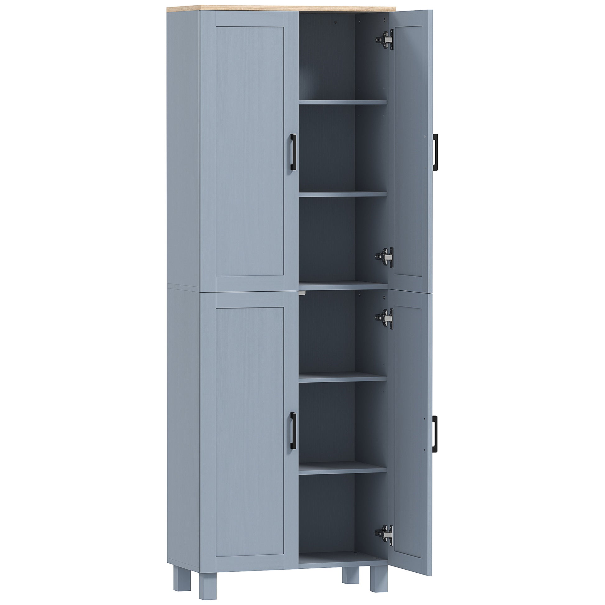 HOMCOM Freestanding Kitchen Cupboard, 4-Door Storage Cabinet with Adjustable Shelves, Modern Kitchen Pantry for Dining Room, 170cm, Grey Wood Effect
