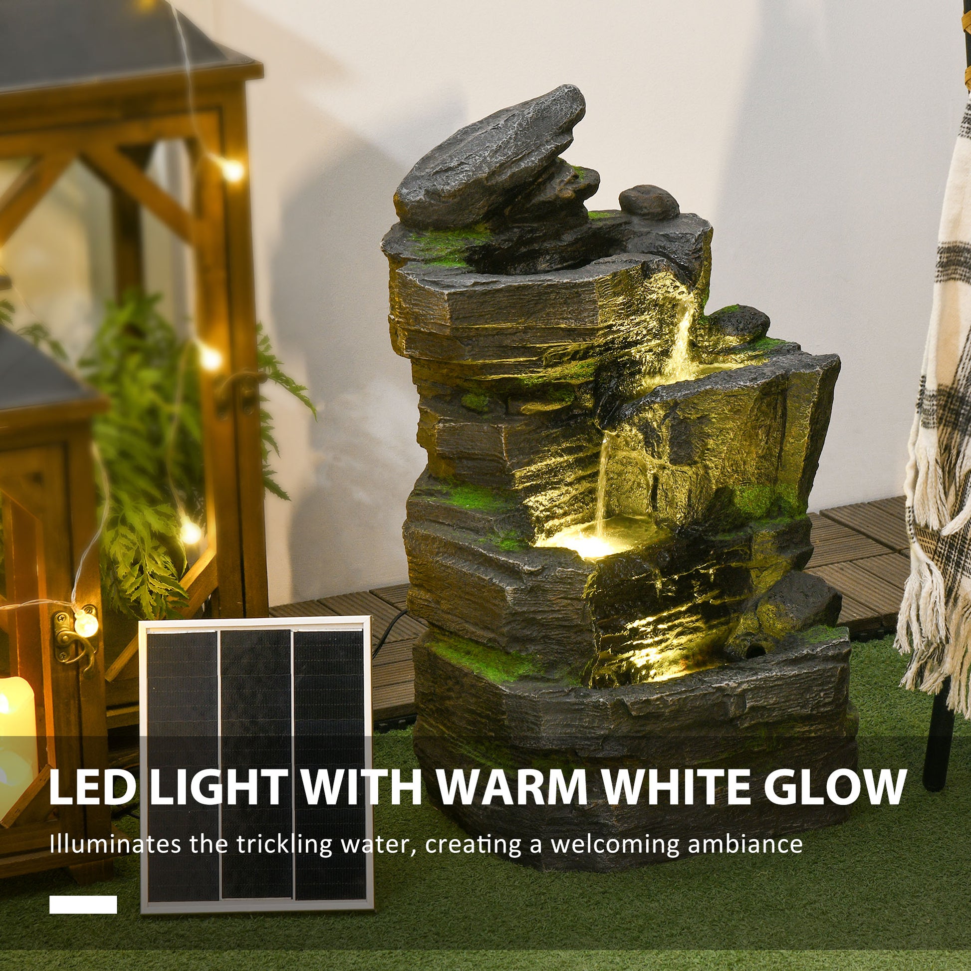 Outsunny Garden Water Feature with LED Lights - Dark Grey