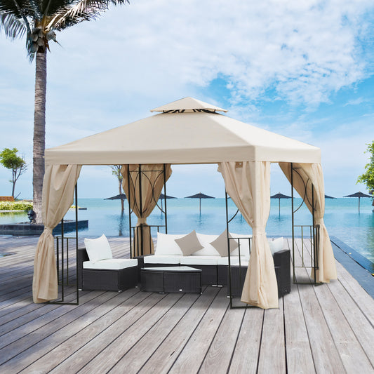 Outsunny 3 x 3 m Garden Gazebo DoubleÂ Roof Marquee Patio Wedding Party Tent Canopy Shelter with Sidewalls, (Beige)
