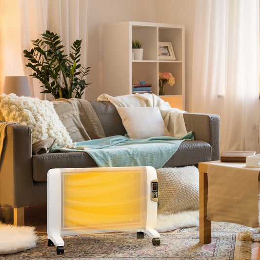 HOMCOM Mica Electric Space Heater, Portable Heater for Home with 2 Heat Settings, Living Room, Study, Garage, Adjustable Temperature 18-30Â°C, 1000W/2000W, White