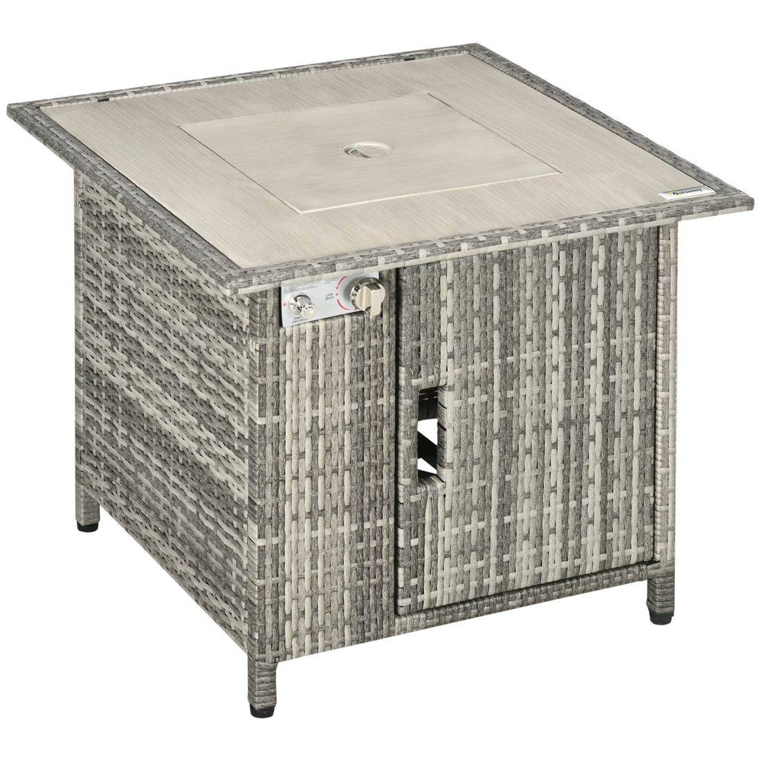 Outsunny 14.5 KW Rattan Gas Fire Pit Dining Table with Rain Cover, Win ...