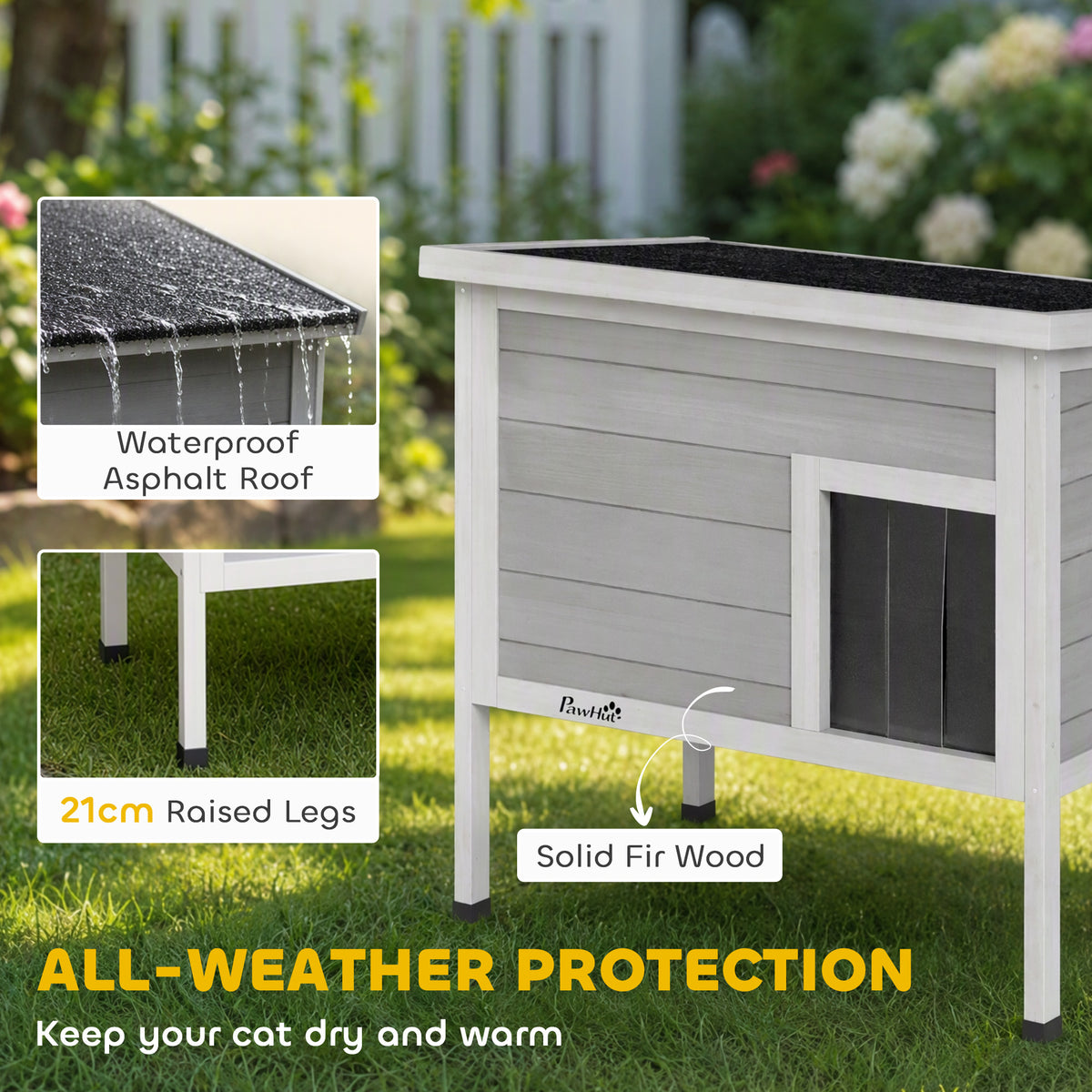 PawHut Outdoor Cat House, Insulated Cat Shelter with Insulated Liner, Waterproof Asphalt Roof, Escape Door, Opening Top
