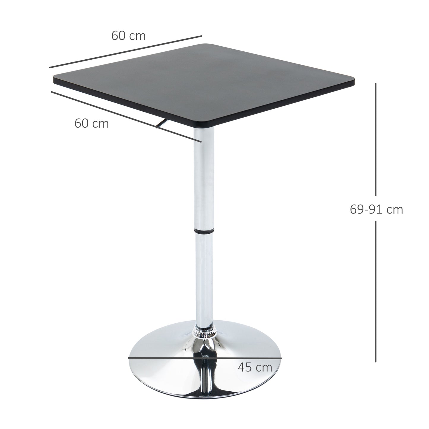 HOMCOM Modern Height Adjustable Counter Bar Table with 360Â° Swivel Tabletop and Electroplating Metal Base, Pub Desk for Living Room, Kitchen, Restaurant, Pub, Black and Silver