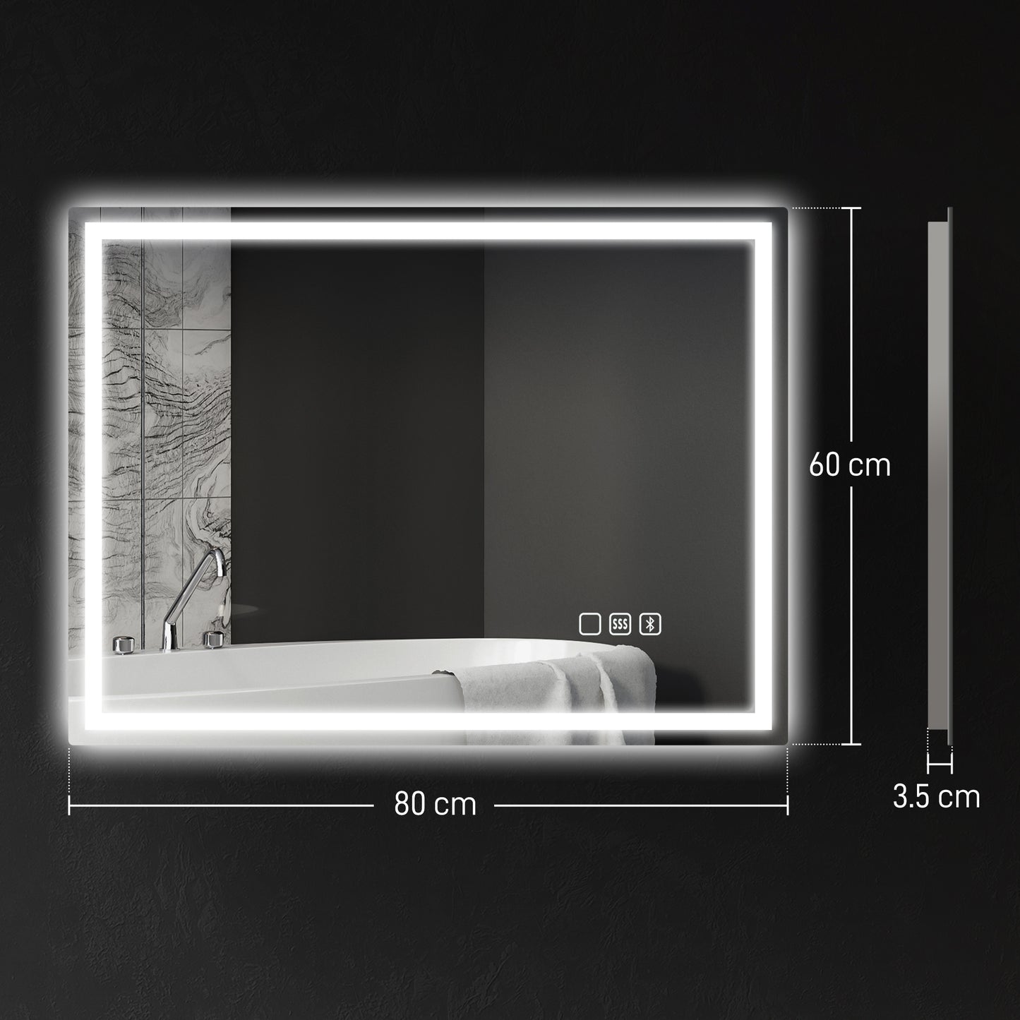 HOMCOM 60 x 80 cm Anti-Fog LED Bathroom Mirror, with Bluetooth - Silver Tone