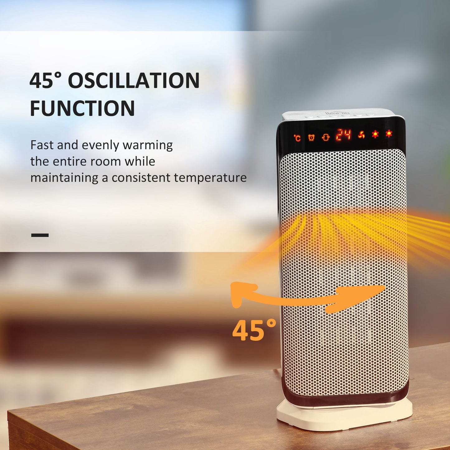 HOMCOM 2000W Electric Heater, PTC Ceramic Portable Fan Heater with Overheating & Tip-Over Protection, 8H Timer, 45Â° Oscillating Heater for Home, Office, Study, Bedroom