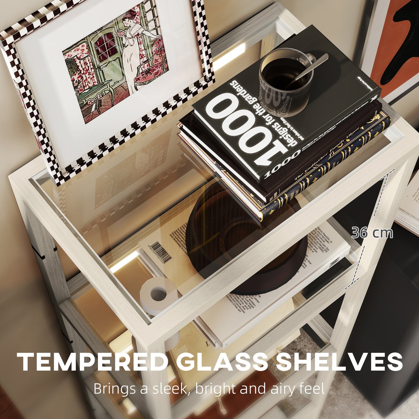 HOMCOM Four-Shelf Floor Lamp - Bleached Oak