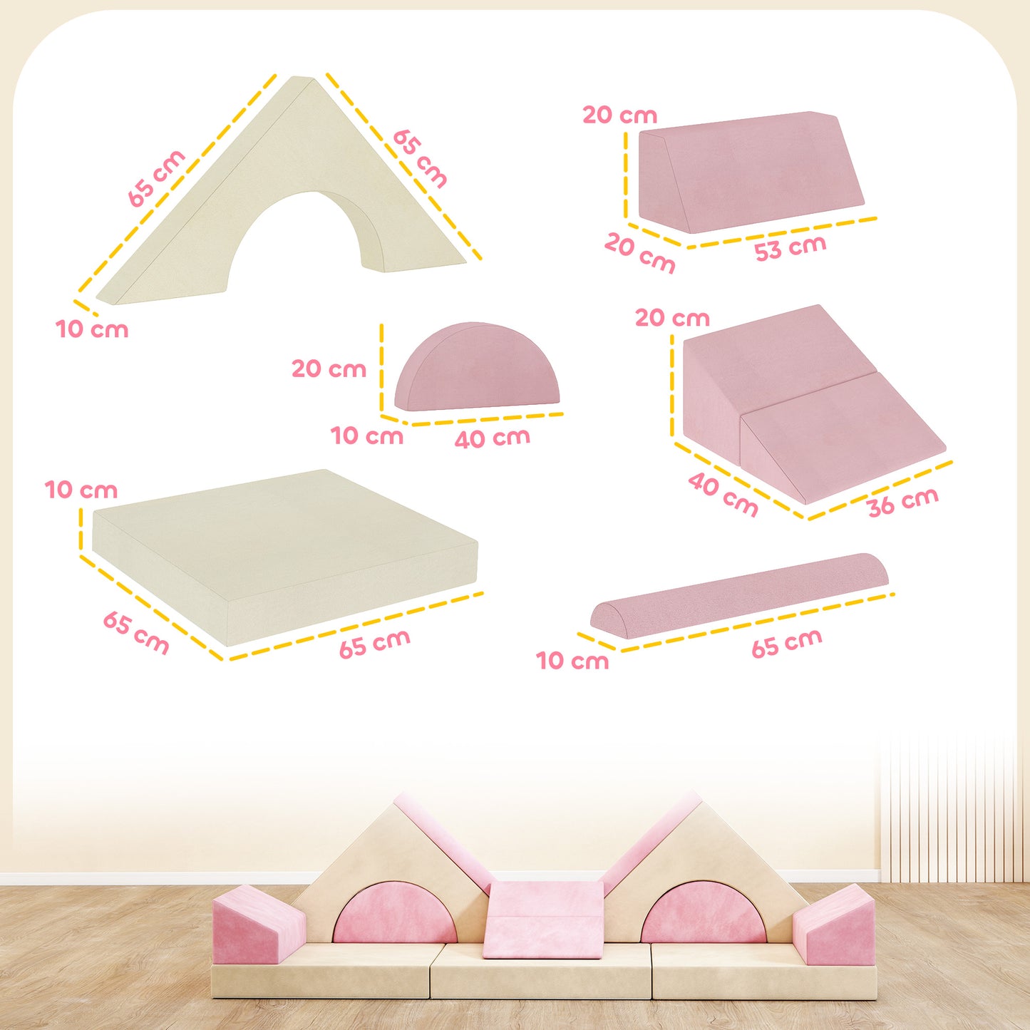 AIYAPLAY Kids Play Sofa, 12 Pieces Foam Modular Soft Play Set for Playroom, Children Convertible Sofa for Boys and Girls, Pink
