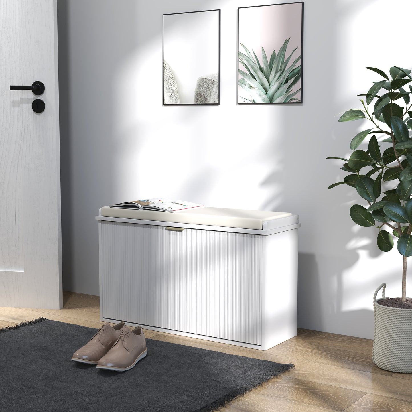 HOMCOM Elegant Eight Shoe Bench, with Top Seat - White