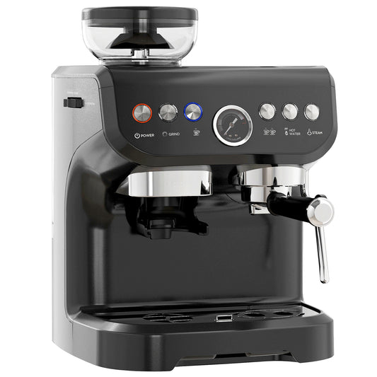 HOMCOM 15 Bar Coffee Machine with Adjustable Grind, Steamer and Accessories, Good Housekeeping Institute Approved, Black