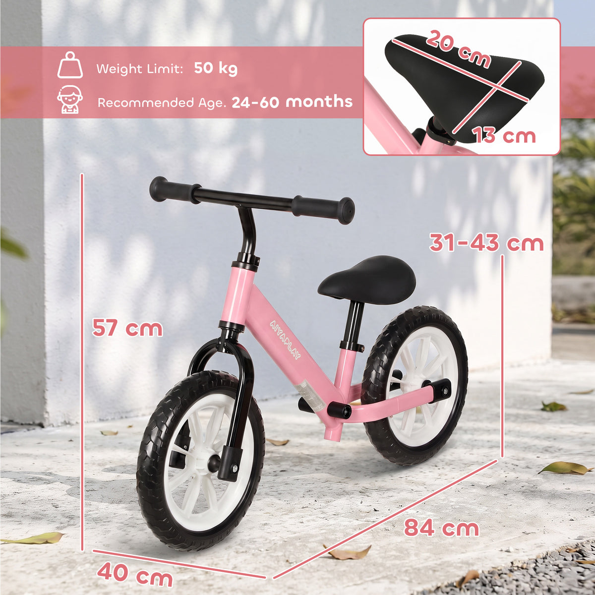 AIYAPLAY 11.2" Balance Bike for 2-5 Years, Toddler Bike with Lighting Wheels, Adjustable Seat & Handlebar, 360Â° Steering, Pink