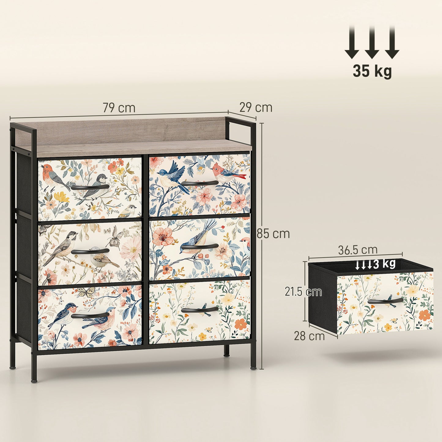 HOMCOM 6-Drawer Chest of Drawers - White