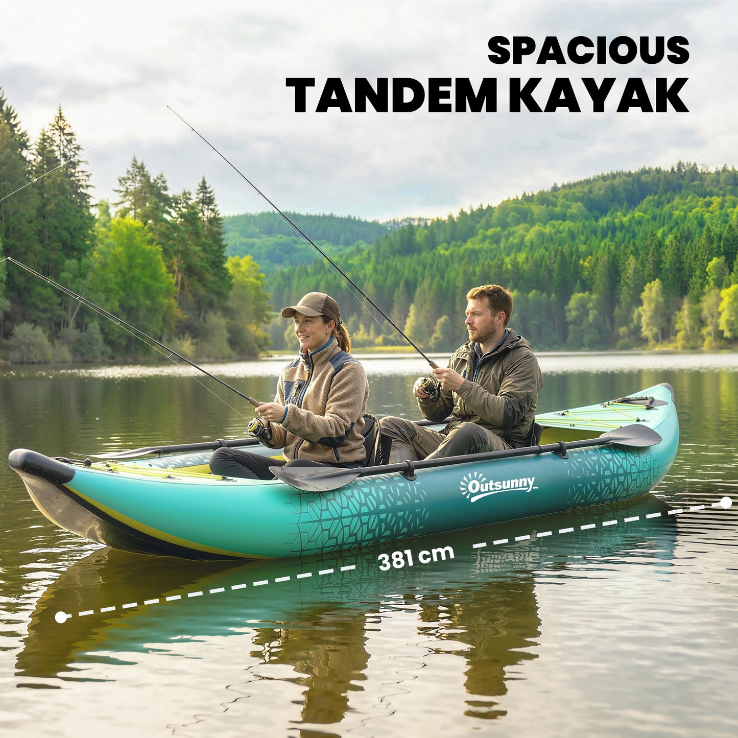 Outsunny 12.5' Inflatable Kayak Set, 2-person Sit on Canoe with Aluminium Oars, Blue and Yellow