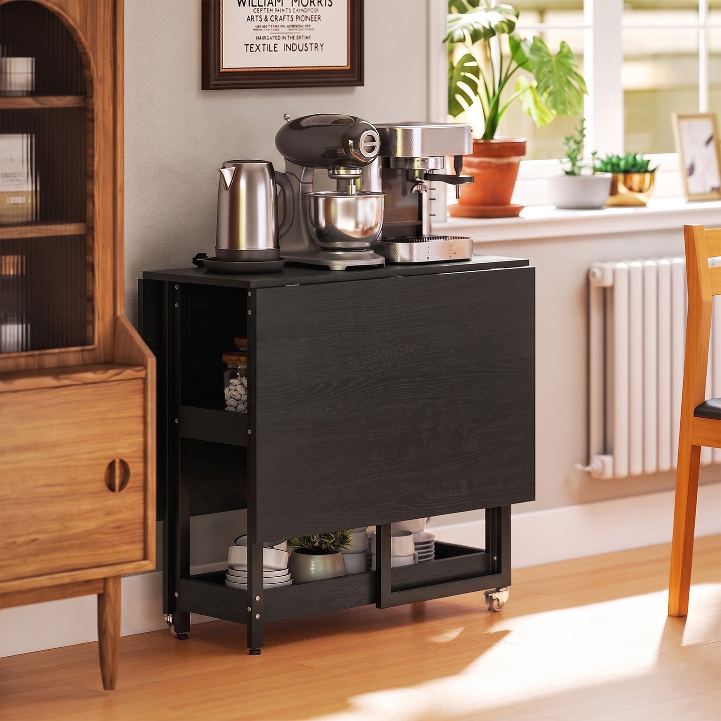 HOMCOM Four-Person Drop Leaf Table - Black Wood-Effect
