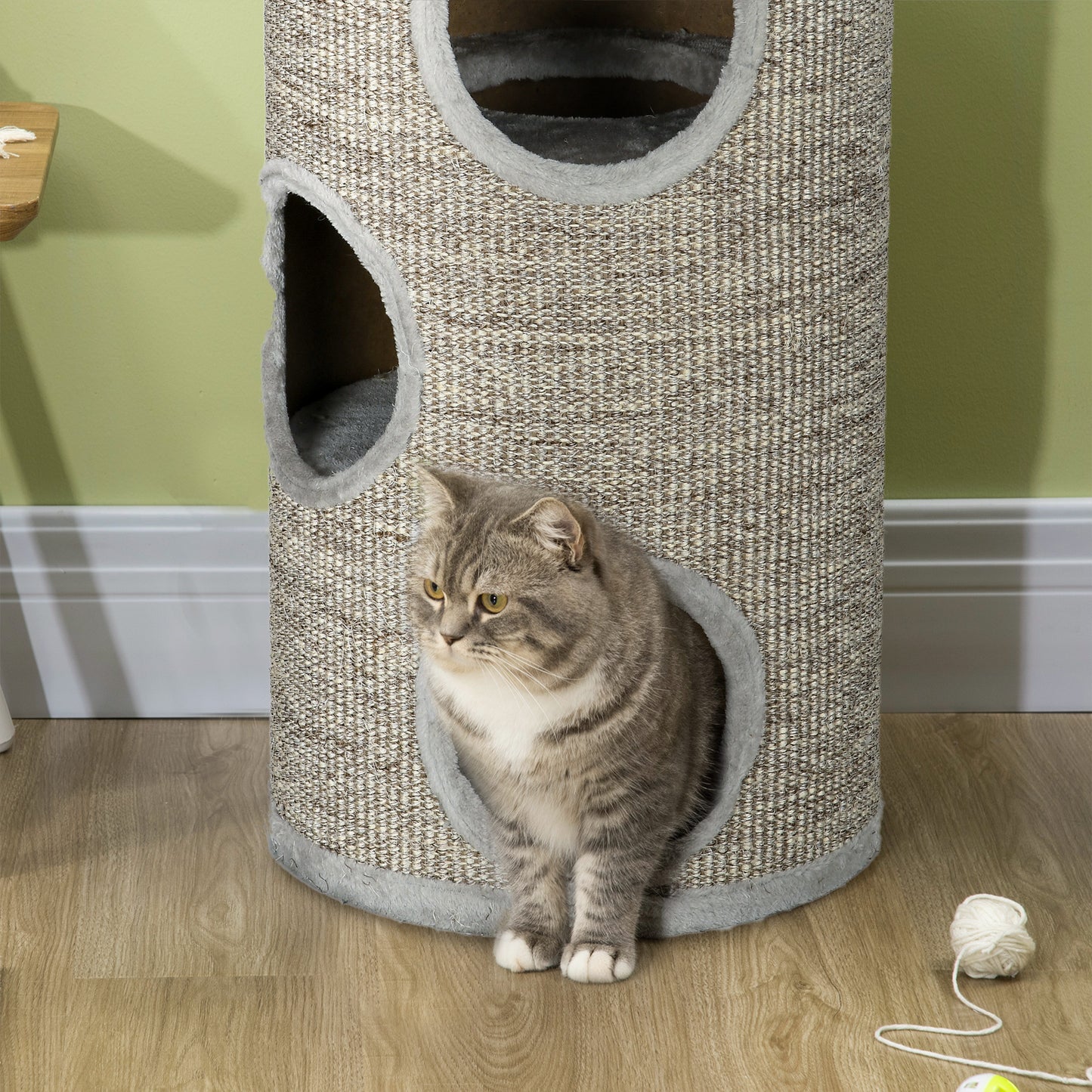 PawHut Cat Climbing Frame, Covered with Sisal, Cosy Platform - Light Grey