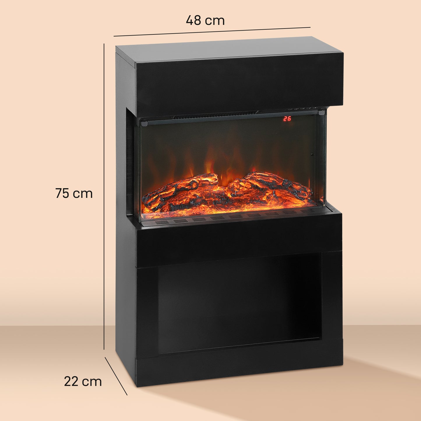 HOMCOM Electric Fireplace with 3D Flame Effect, 6 Colours & 3 Brightness Levels, 1000W/2000W Black Electric Fire and Mantel Reach up to 30ãŽ¡ Space with Remote & Timer, 3 Sided View for Living Room