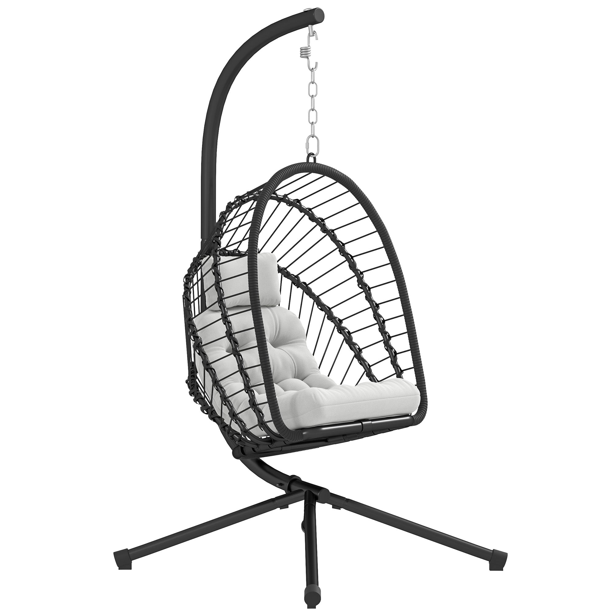 Outsunny Outdoor PE Rattan Swing Chair with Foldable Basket and Cushio ...