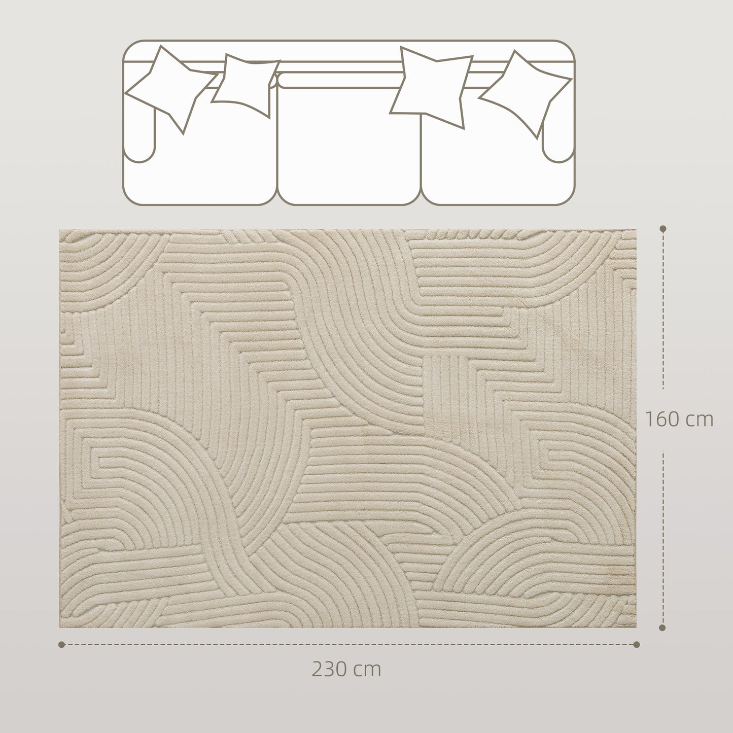 HOMCOM Modern Geometric Rug, Thick & Plush, Non-Slip, 230 x 160 cm, Cream, Living Room, Bedroom, Office