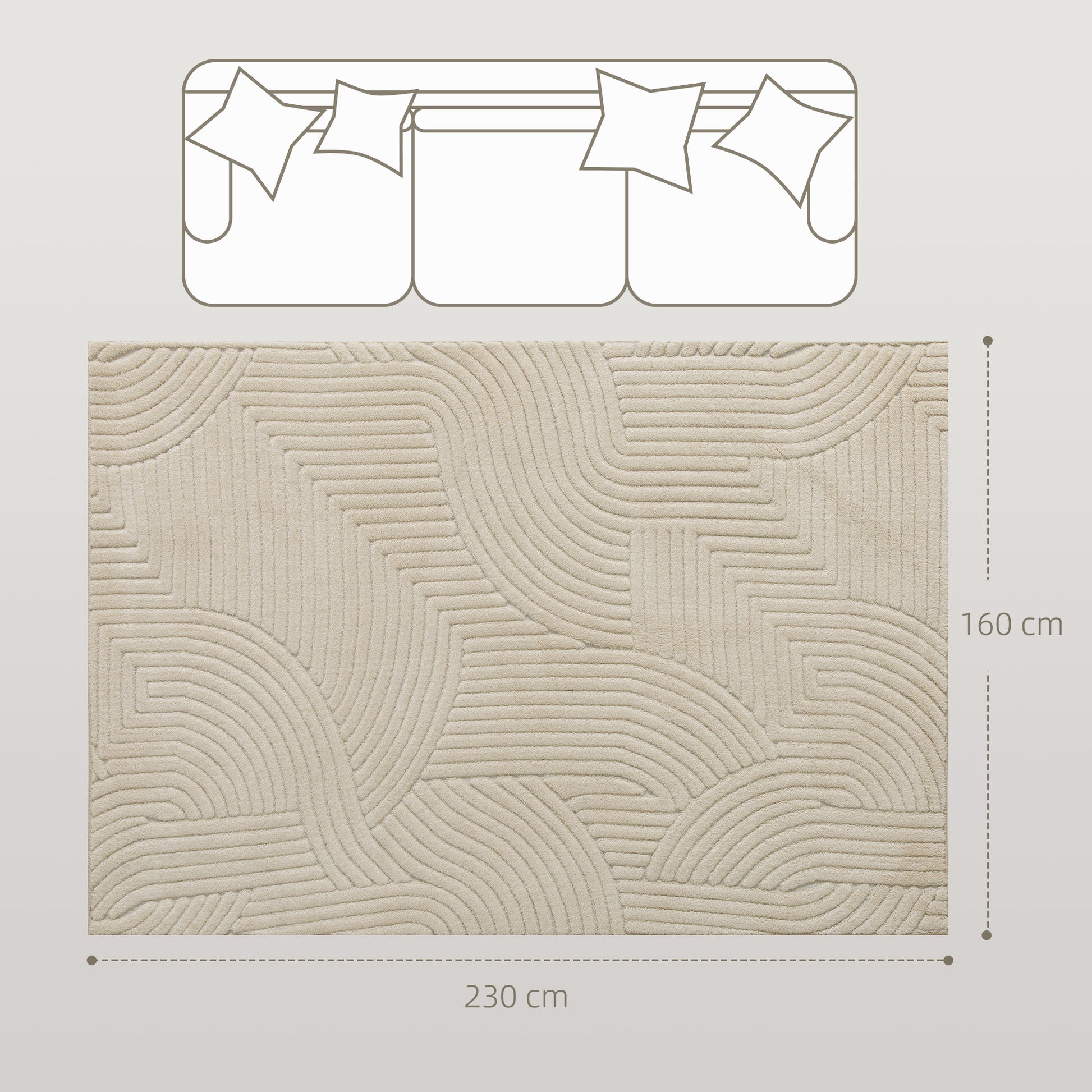 HOMCOM Modern Geometric Rug, Thick & Plush, Non-Slip, 230 x 160 cm, Cream, Living Room, Bedroom, Office
