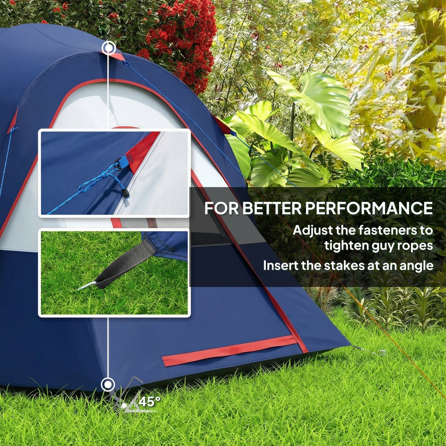 Outsunny 5 Man Camping Tent, Large Tunnel Tent, Water Resistant Hiking Shelter with Groundsheet and Carry Bag, Navy Blue