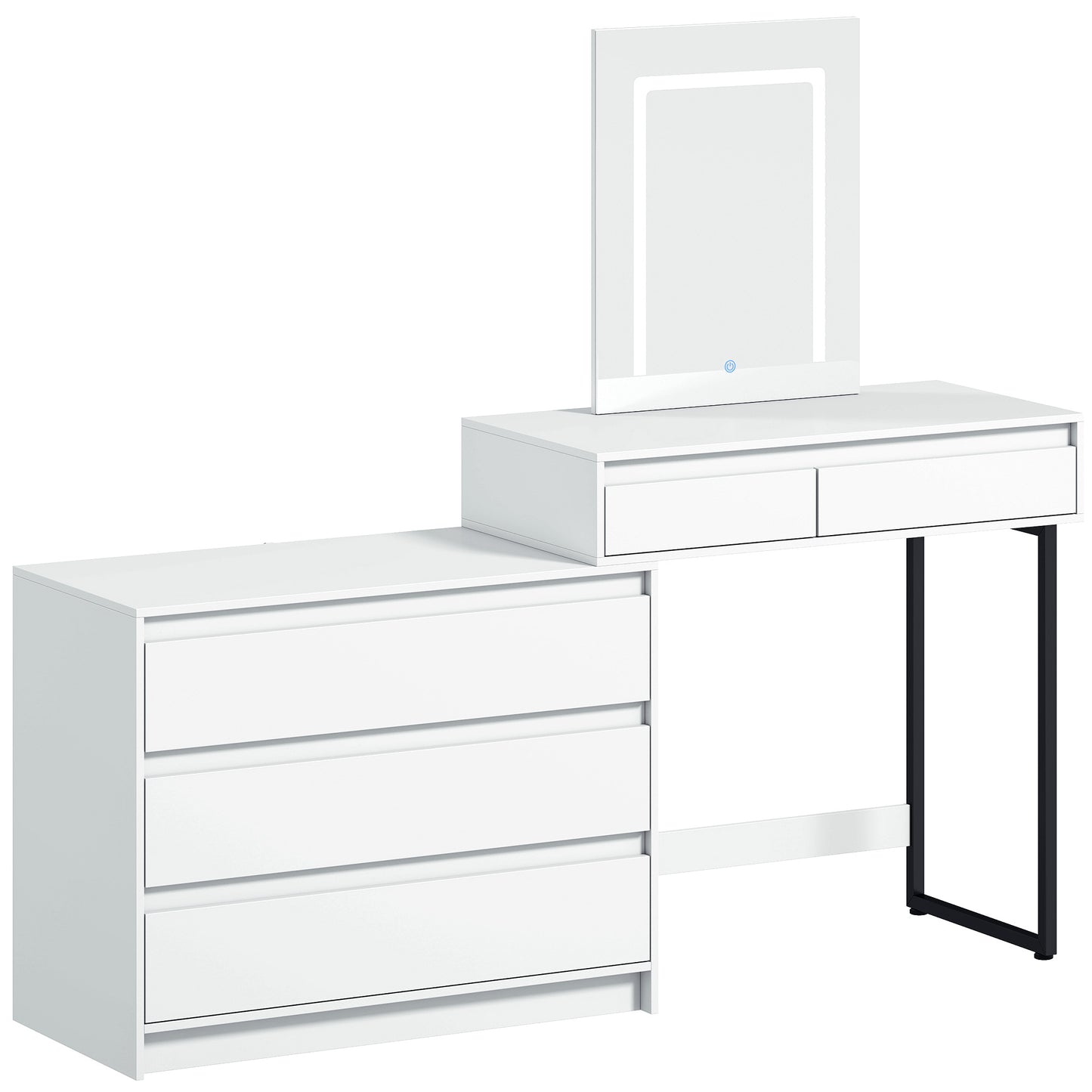HOMCOM Vanity Makeup Desk LED Mirror Dressing Table Large Storage 5 Drawers White