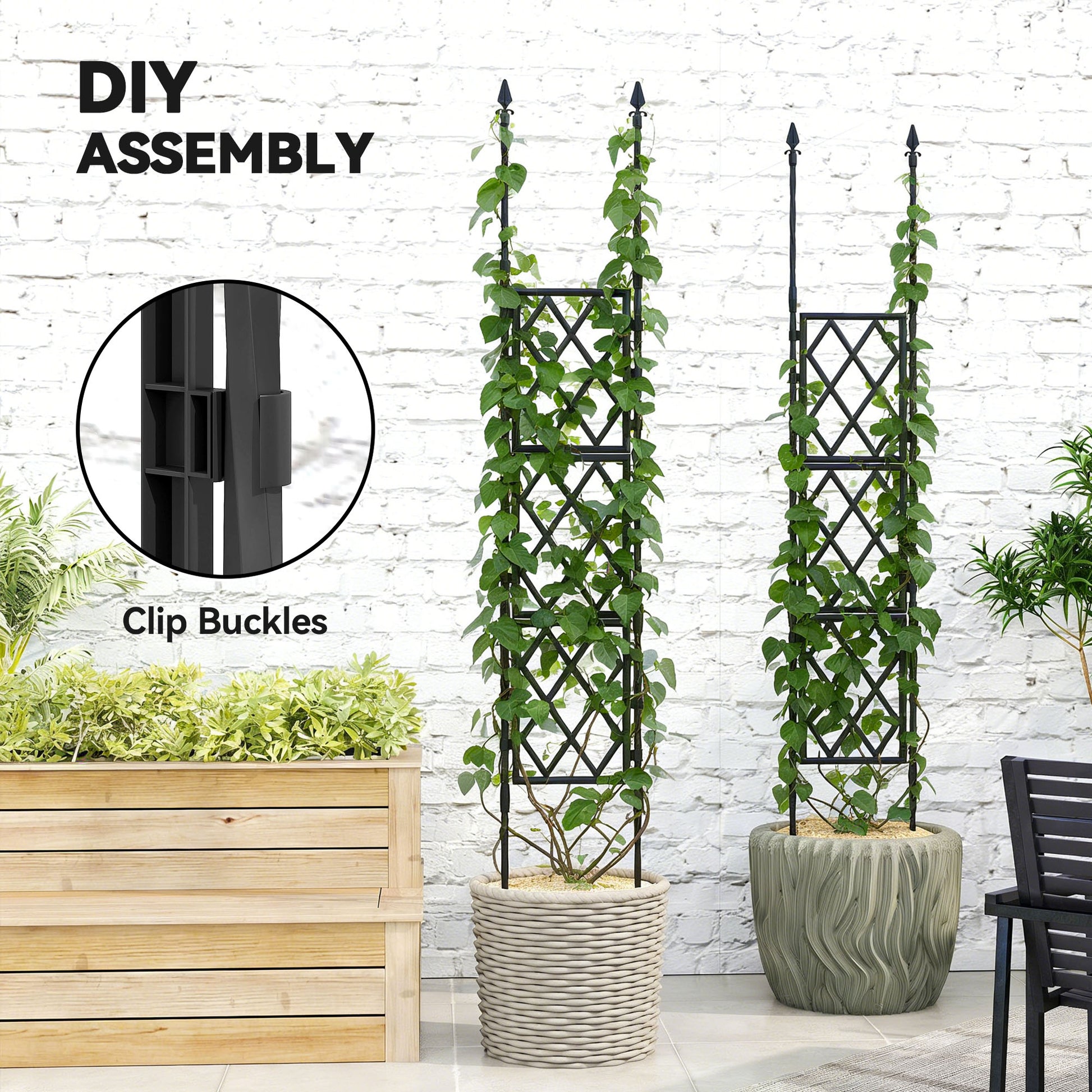 Outsunny Foldable Garden Trellis, Lattice Climbing Support Trellis for Garden, DIY Assembly, 85 x 197 cm, Black