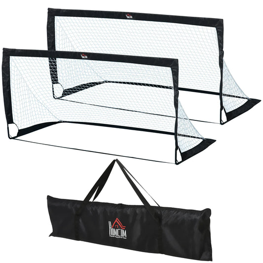 HOMCOM Set of 2 Football Goal Net 6 x 3 ft Foldable Outdoor Sport Training Teens Adults Football with Carrying Bag Black - LiamsBargains.co.uk