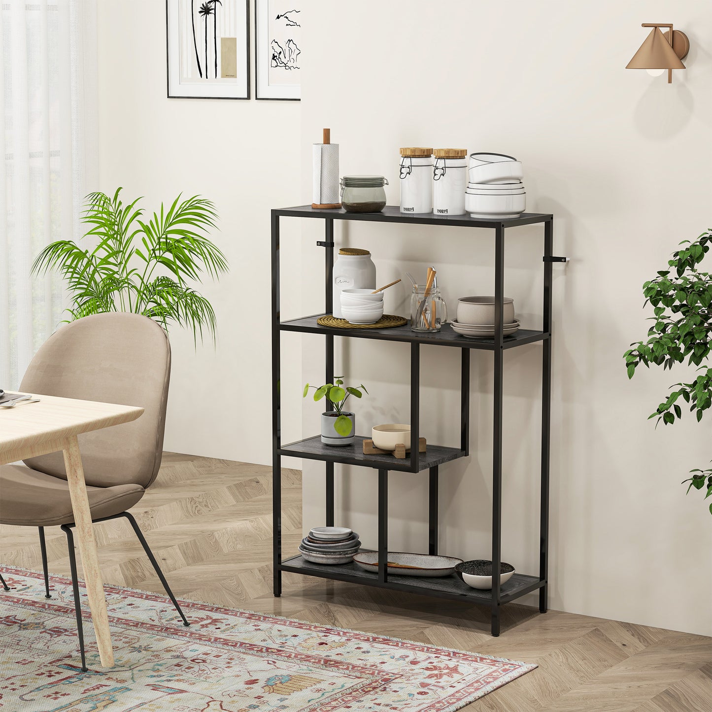 HOMCOM 4-Tier Bookshelf with Open Shelves - Charcoal Grey