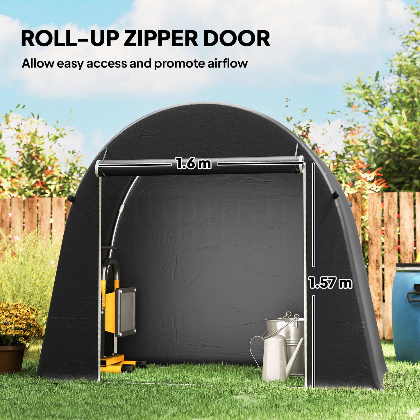 Outsunny 8 x 4 ft Garden Storage Tent, Waterproof Bike Tent with Roll-up Zipper Door and Galvanised Metal Frame, Dark Grey