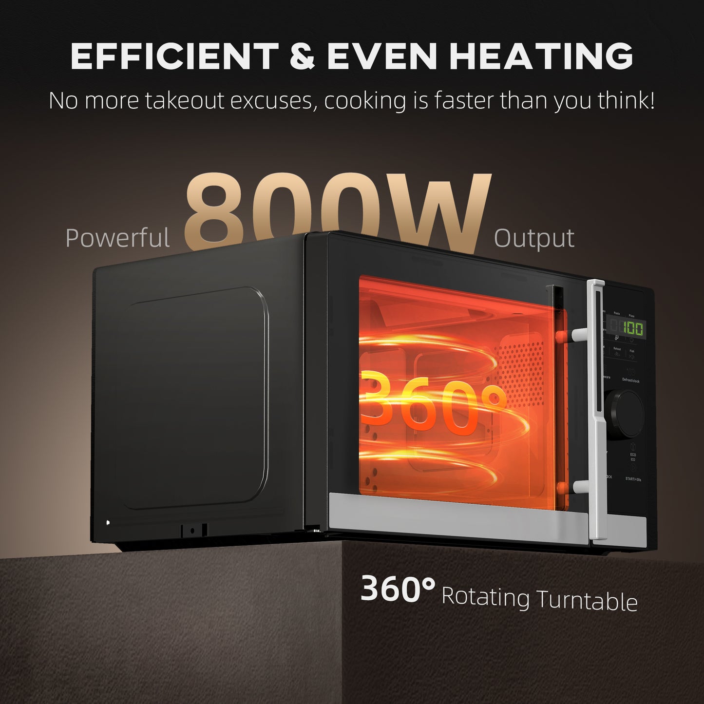 HOMCOM 23L 800W Microwave Oven, Digital Solo Microwave with 10 Power Levels, Automatic Defrost, 8 Auto Cook Menus, 60 Minutes Timer, Clock, Easy Clean, Small Black Microwave