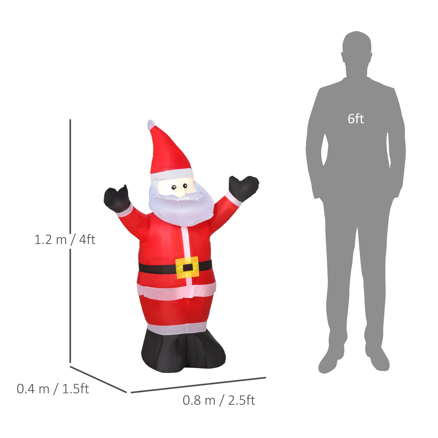 HOMCOM 4ft Inflatable Christmas Santa Claus Xmas Decoration 1 LED Holiday Air Blown Yard Outdoor DÃ©cor