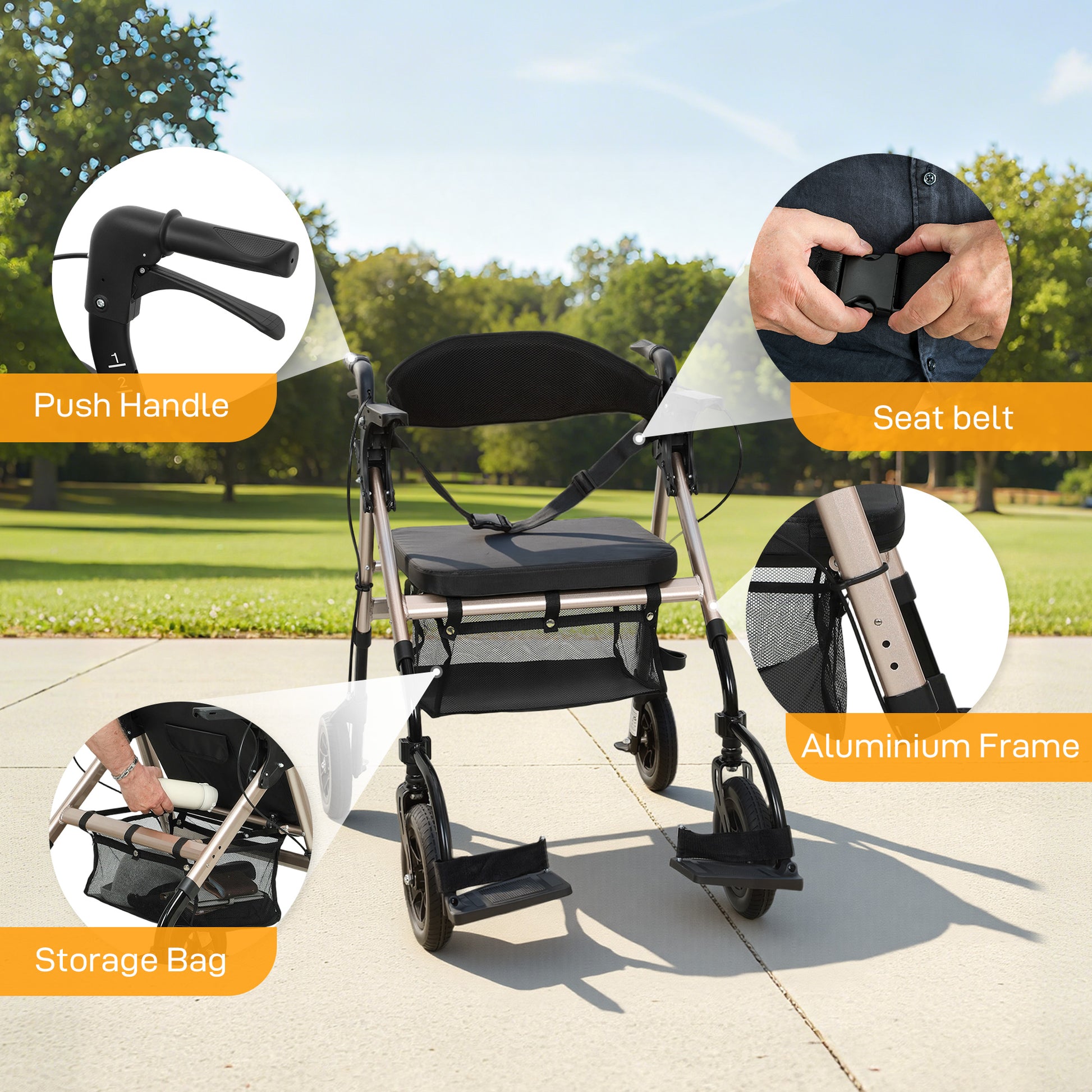 HOMCOM Rollator Walker Wheelchair, with Seat - Black