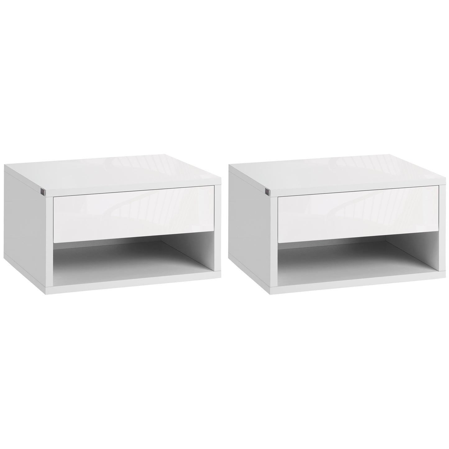 HOMCOM Set of Two Floating Bedside Tables - High Gloss White