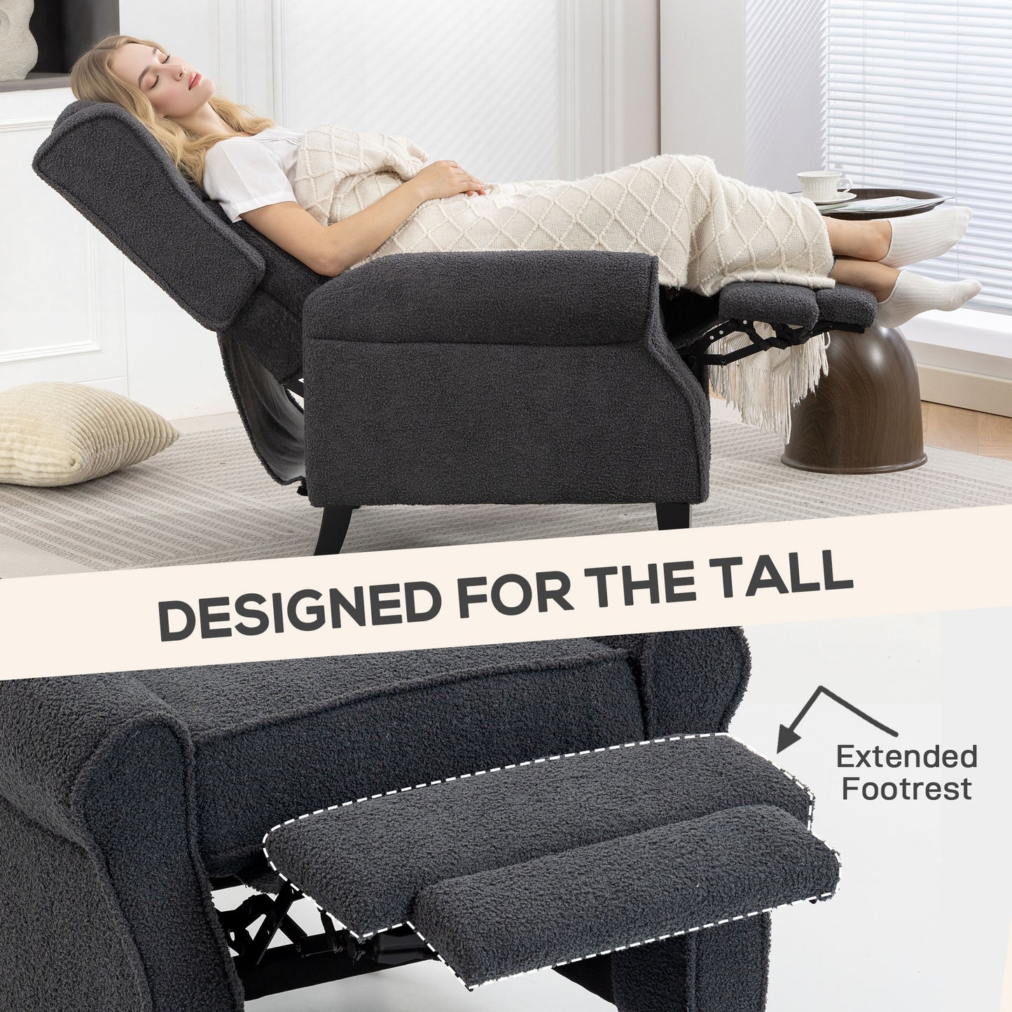 HOMCOM 132Â° Recliner Armchair, with Extended Footrest - Dark Grey