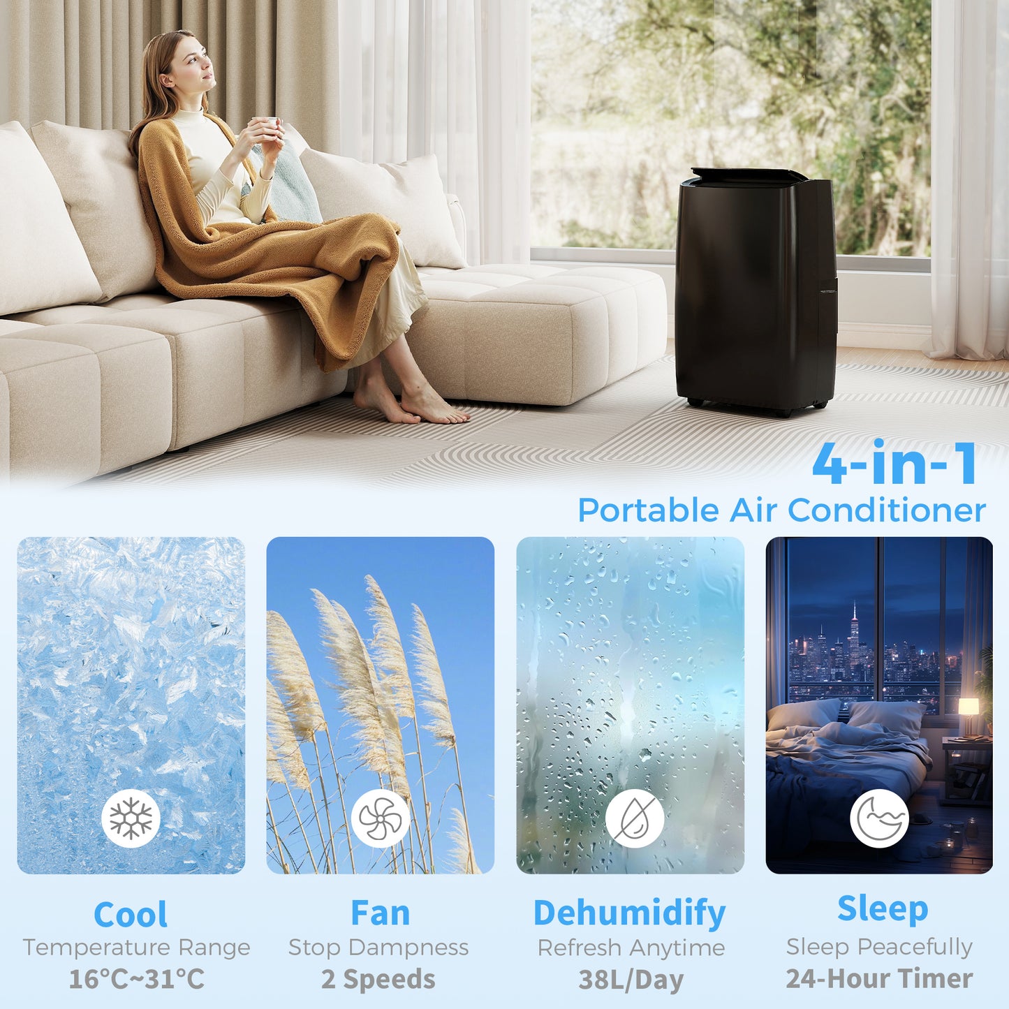 HOMCOM Portable Air Conditioner 12000 BTU BTU, 4-in-1 Air Conditioning Unit, Dehumidifier, Cooling, Fan, Child Lock, 35 mÂ²