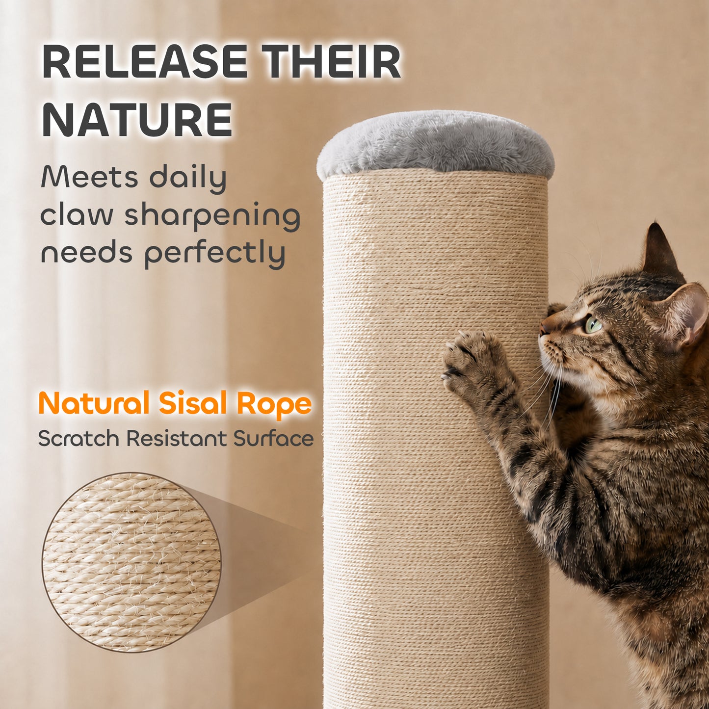 PawHut Cat Scratching Post, 76cm Tall Scratch Post for Indoor Kittens, Cat Scratcher with Stable Base