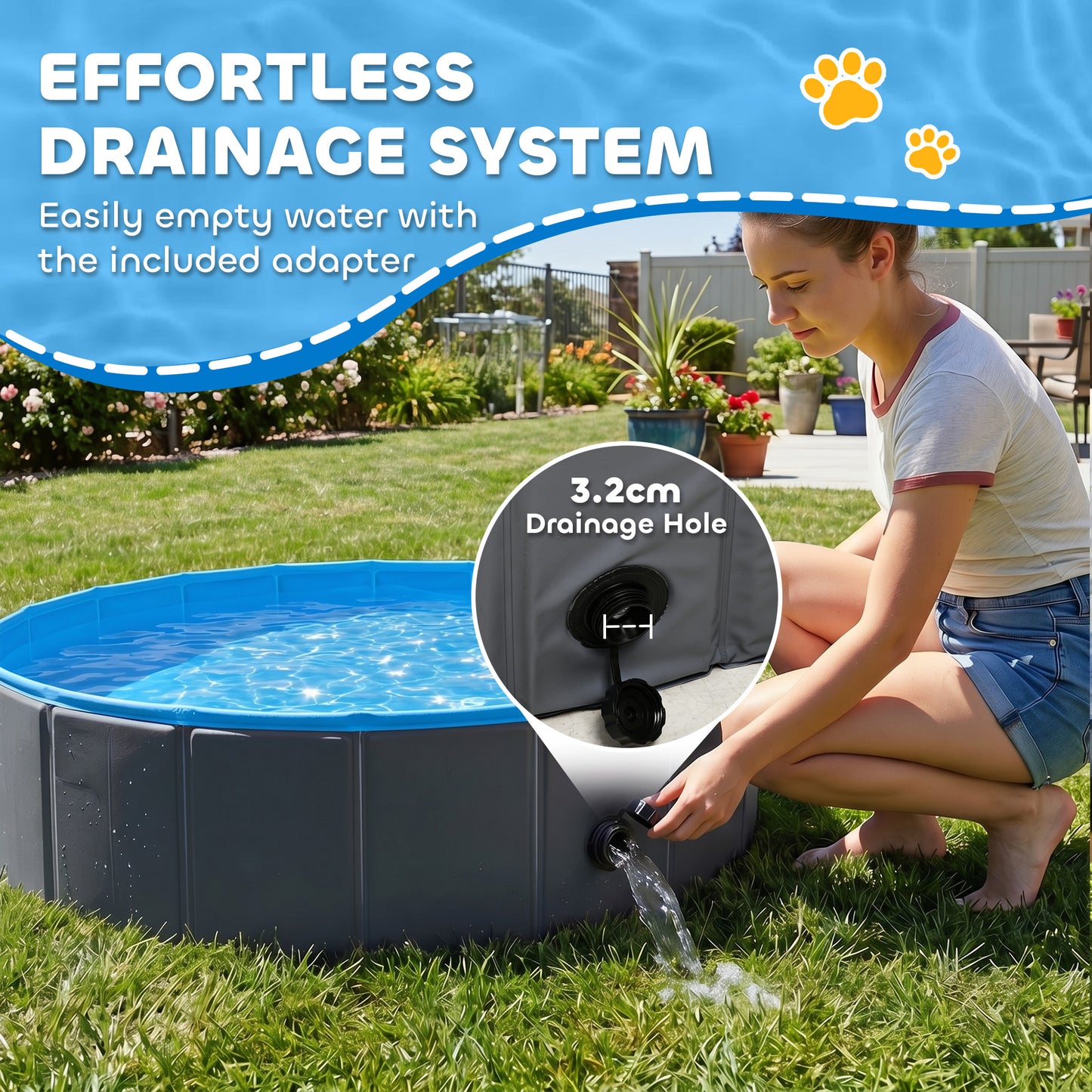 PawHut Foldable Dog Pool for Puppies and Ducks Dog Paddling Pool Bath Tub, Dark Grey, 100 x 30 cm