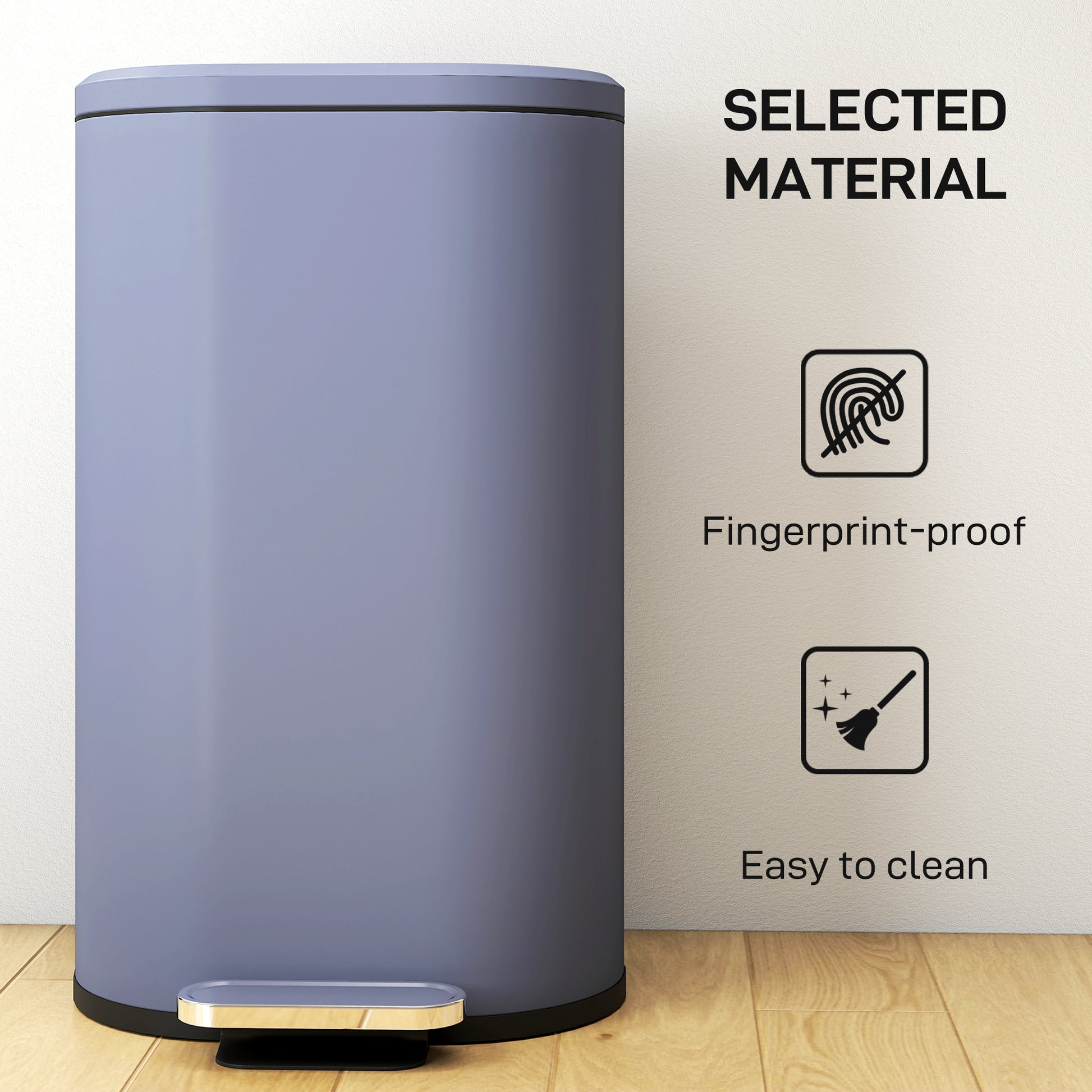 HOMCOM 30 L Modern Curved Kitchen Bin - Grey