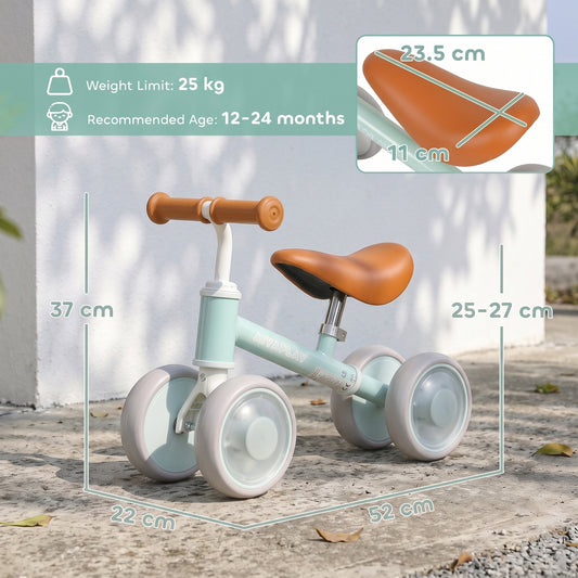 AIYAPLAY Baby Balance Bike for 1-2 Years Old, Light-up Toddler Balance Bike with Adjustable Seat, 4 Silent EVA Wheels, Green