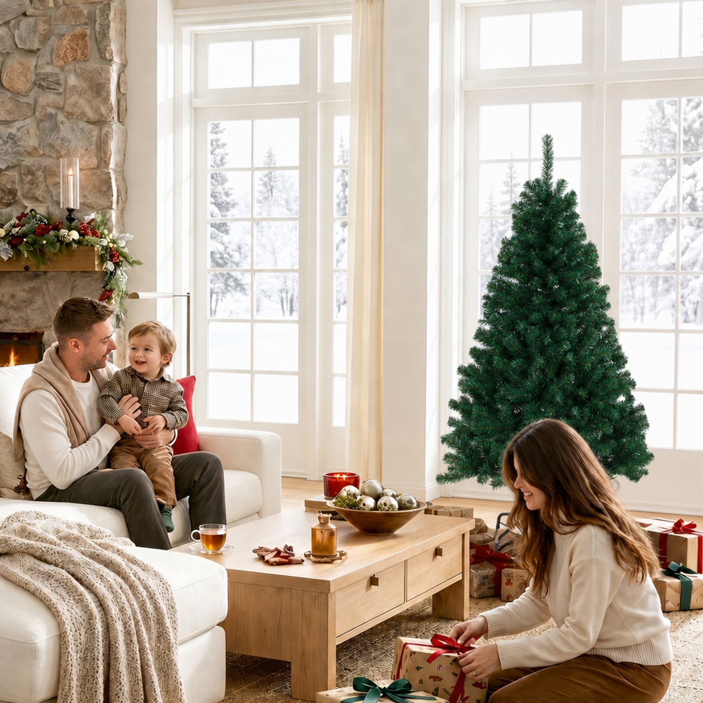 HOMCOM 5ft Artificial Christmas Tree, Fir Hinged Xmas Tree with 420 Branch Tips, Foldable Steel Stand, Green