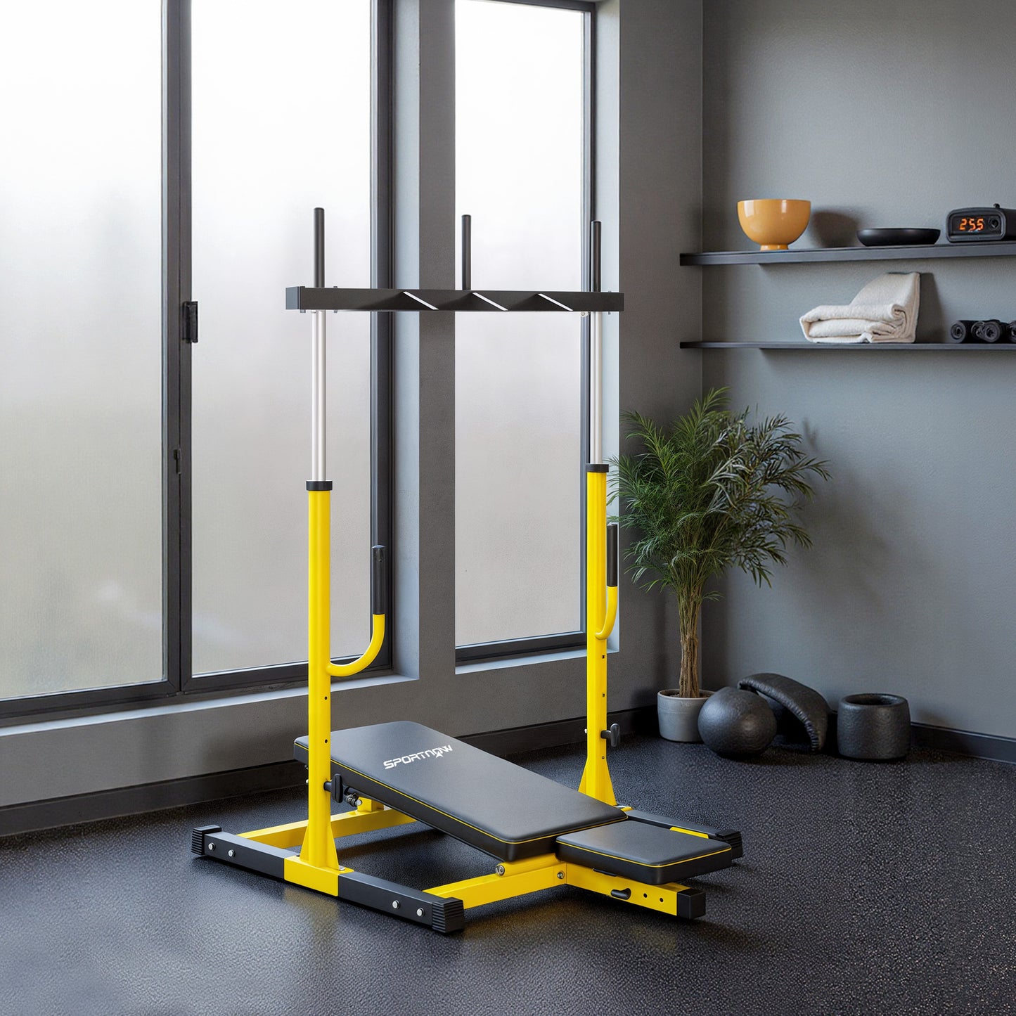 SPORTNOW Vertical Leg Press Machine with Adjustable Leg, Back and Head Positions, 2" Olympic Plate Compatible, Yellow